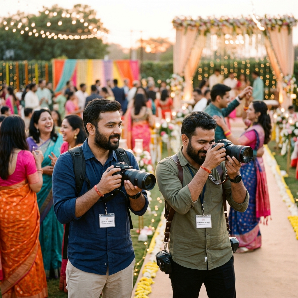 Nitin and Sandeep filming a ceremony